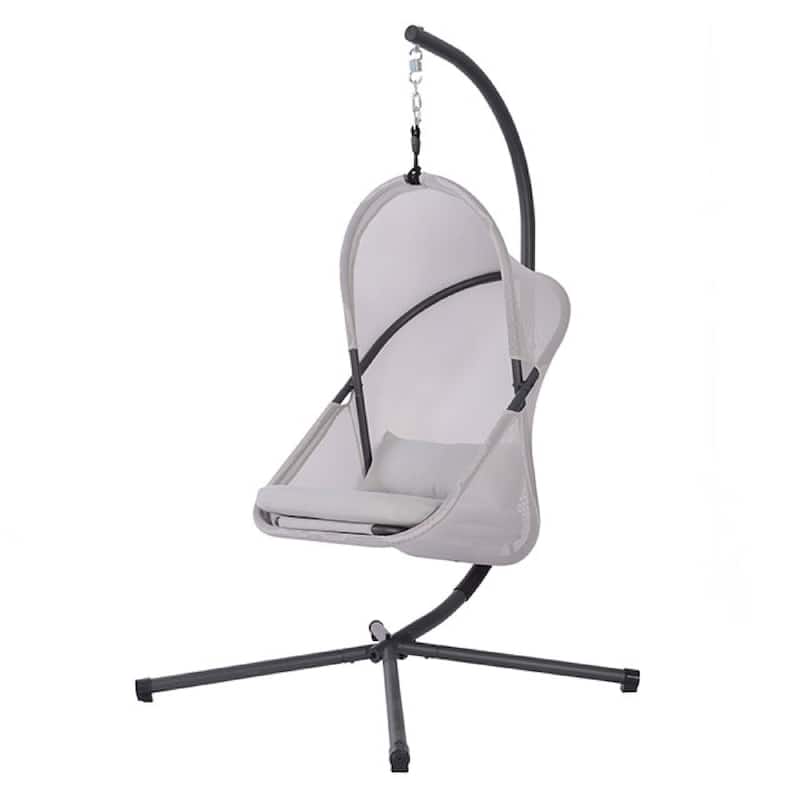 Cery Outdoor Egg Swing Chair, Foldable Stand, Light Gray Cushion