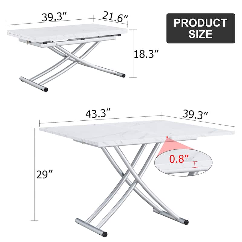Modern minimalist multifunctional lift table with silver metal legs