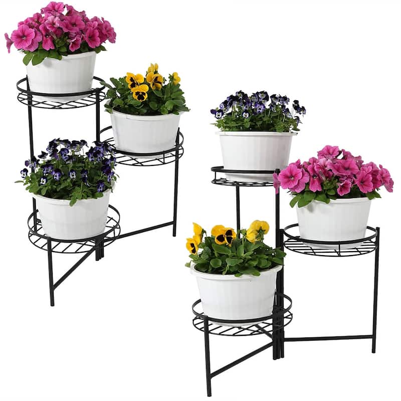 Black Three Tiered Indoor Outdoor Flower Plant Stand 22" - Set of Two
