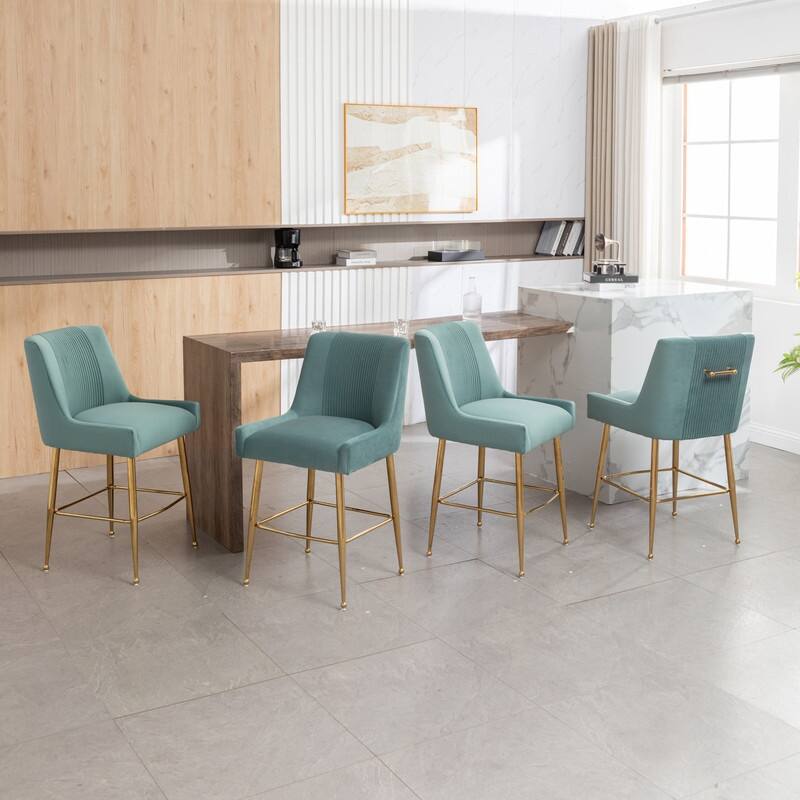 SEYNAR Modern Velvet 39'' H Metal Leg Counter or Bar Stools Set of 4 - Green