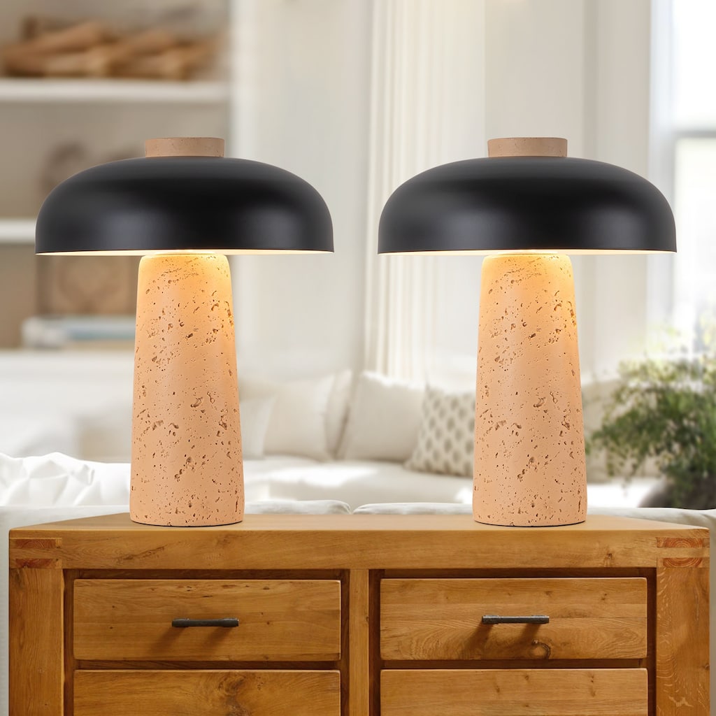 Modern 2-Light Black Mushroom Table Lamp - Bedside Nightstand Lamp for Bedroom, Living Room, Study