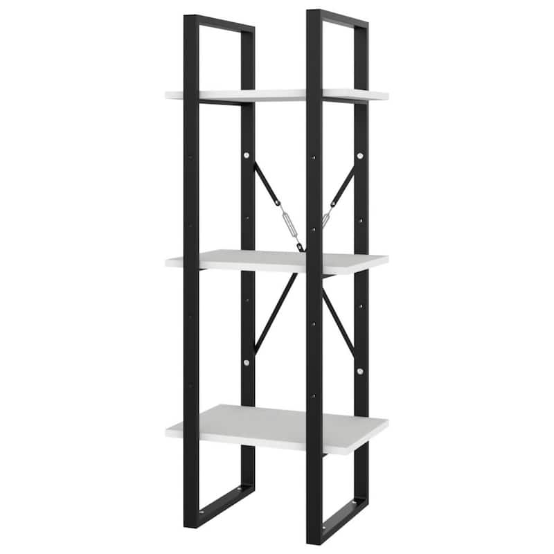 5 Tier Bookshelf Unit, Open White Wood Racks, 41 Inch Black Metal