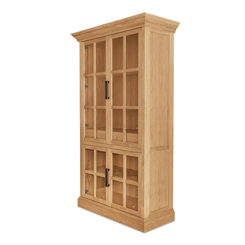 NADAAL STUDIOS Virelle Tall Cabinet, Glass Front with Molding Detail and Solid Oak Frame, Natural