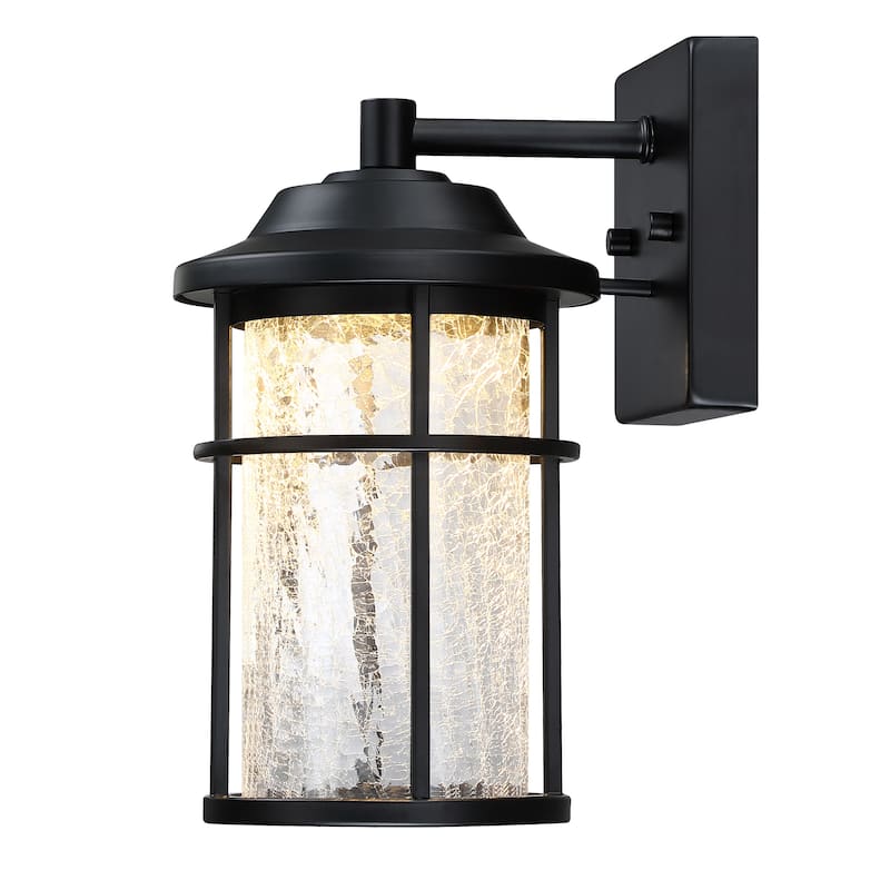 2-pack 1-Light Matte Black Finish Outdoor Wall Lantern Sconce with Crackle Glass(Dusk to Down Could be Chosen)