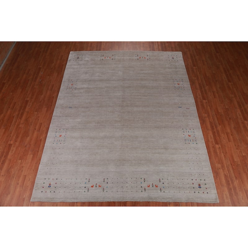 Gabbeh Indian Area Rug Handmade Beige Wool Carpet - 9'0" x 11'5"