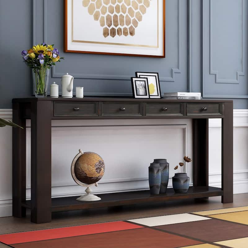 Farmhouse Wooden 4-drawer Console Table Entryway Table