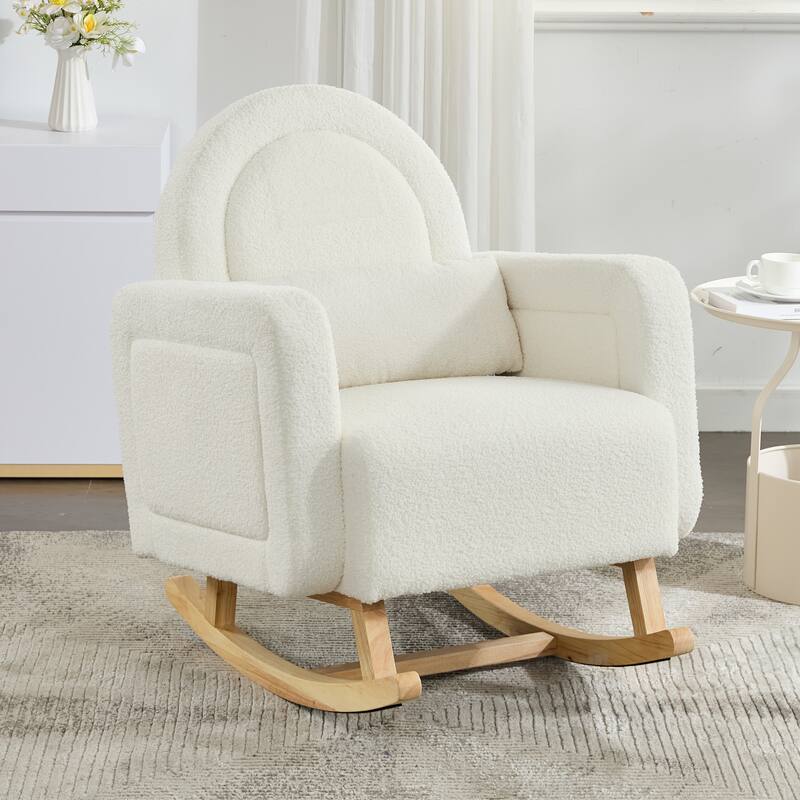 Cream White Rocking Chair Side Chair Leisure Chair Lounge Chair Padded Chair Reading Chair with Square Armrests