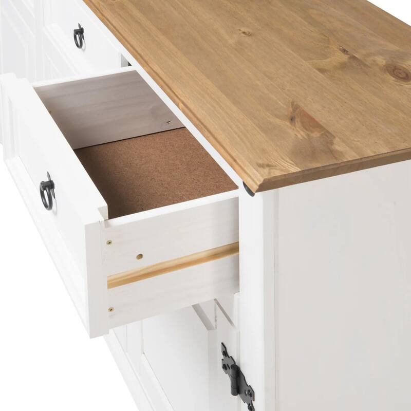 OS Home and Office Furniture Model COW388 Cottage Series Wood Buffet Sideboard in Distressed White