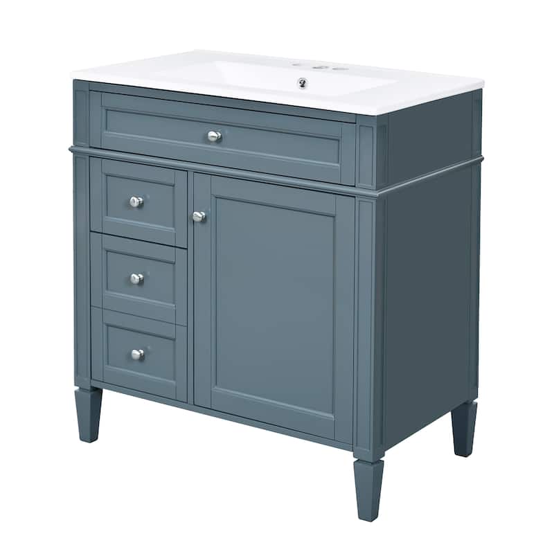 30'' Bathroom Vanity with Top Sink,Bathroom Storage Cabinet with 2 Drawers and a Tip-out Drawer, Single Sink Bathroom Vanity