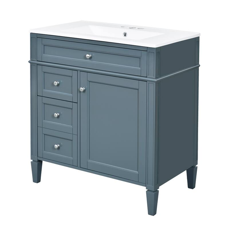 GDFStudio - Halmore Modern Freestanding Bathroom Vanity with Resin Sink, 2 Storage Drawers and a Tip-Out Drawer - 30'W