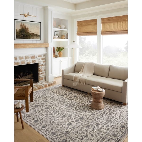 slide 2 of 7, Alexander Home Anniki Persian Botanical Area Rug with Micro Fringe 11' 6" x 15' 7" - Mist / Charcoal