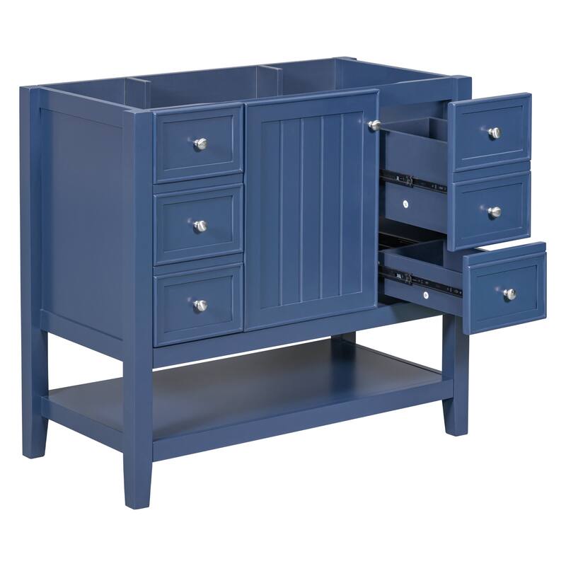 36 Inch Bathroom Vanity without Sink, Freestanding Storage Cabinet with 3 Drawers and Open Shelf
