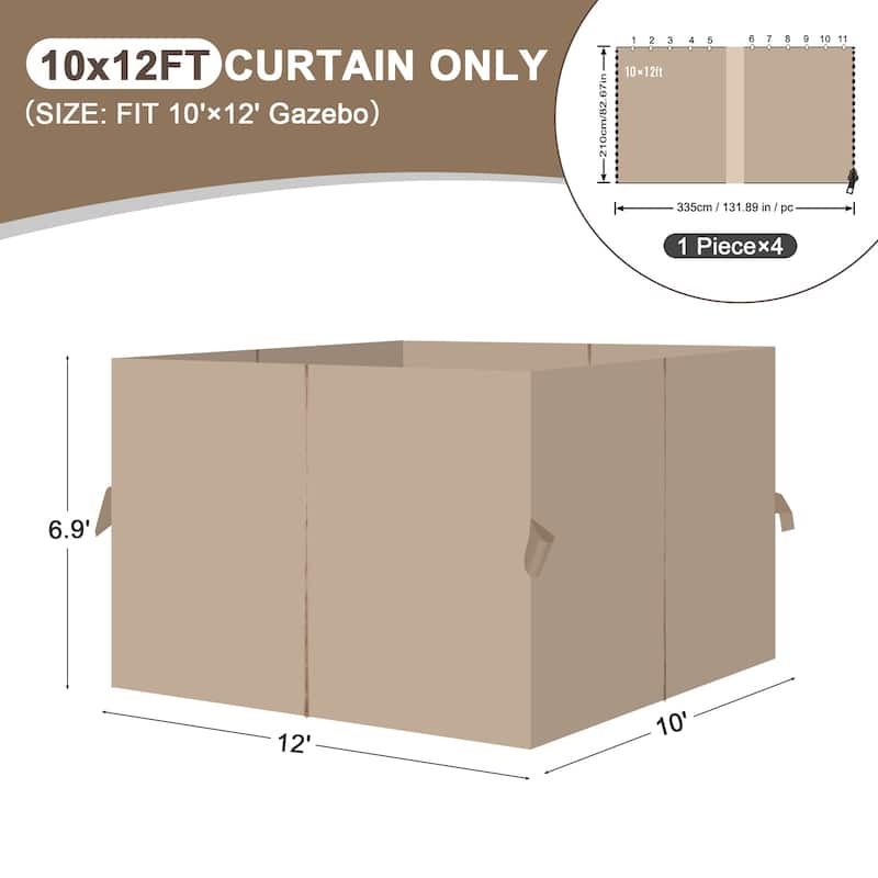 Aoodor Gazebo Curtain Replacement-Universal 4-Panel Sidewalls 10'x12', Curtain Only