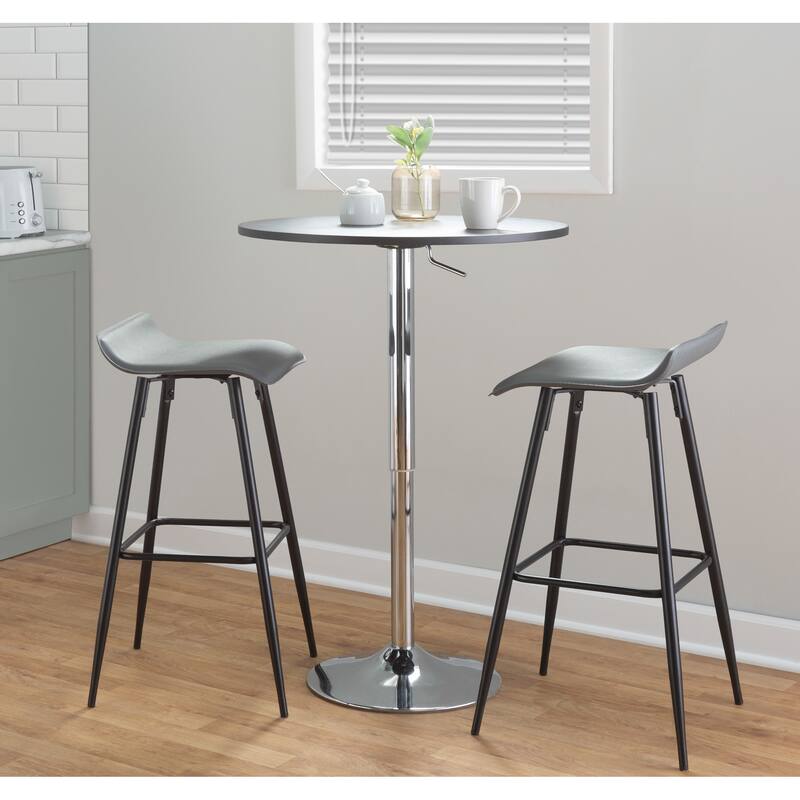 Ale 30" Contemporary Fixed-Height Bar Stool In Black Steel And Grey Faux Leather By Lumisource - Set Of 2