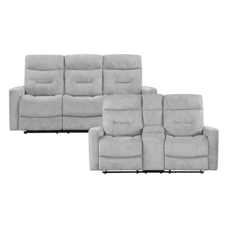 Mandevilla 2-Piece Chenille Manual Reclining Sofa Set - Gray
