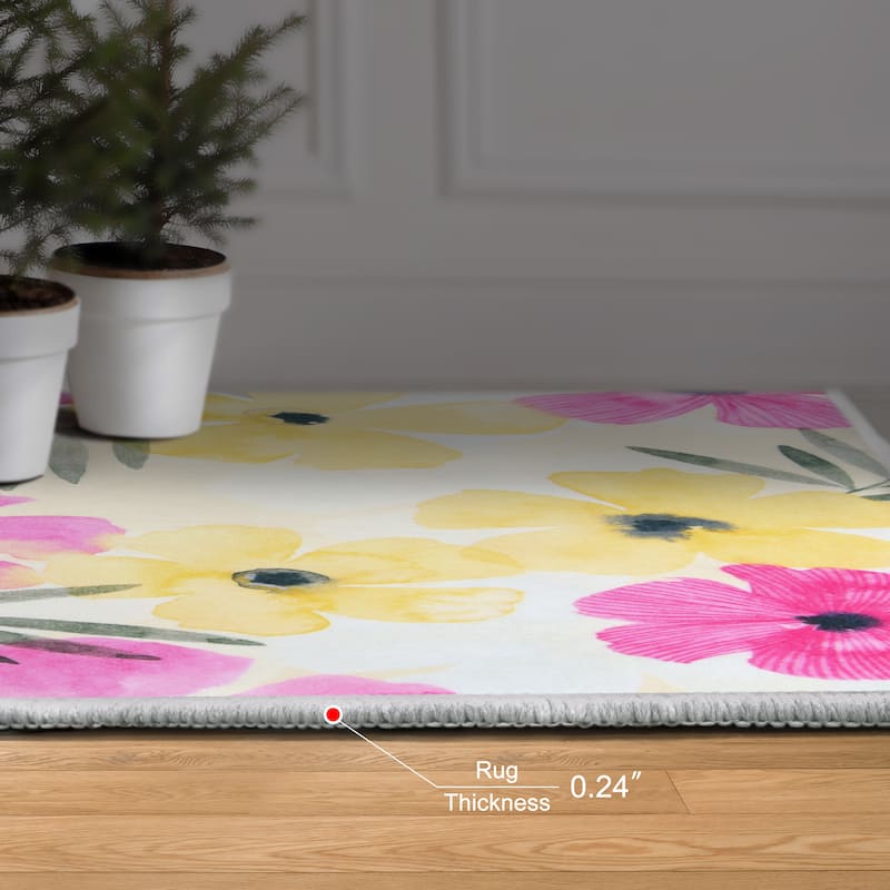 Tropical Posies, Hand Washable Flowers Art Area Rug, power-loomed, 100% polyester, 2mm pile, nonslipping back