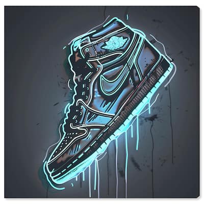 Notoriart Blue Glow Sneaker Gallery Wrapped Sneaker 1 Piece Canvas Wall Art
