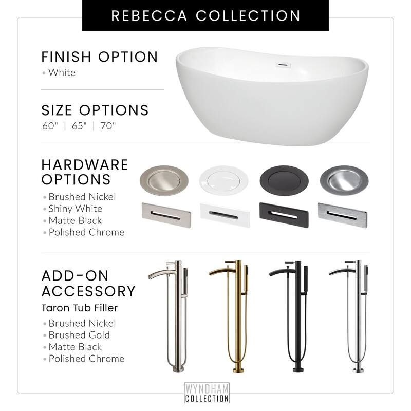Wyndham Collection Rebecca 65" Free Standing Acrylic Soaking Tub with