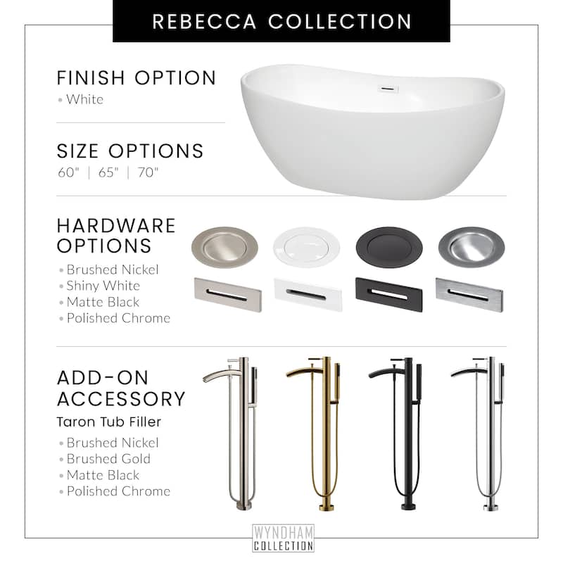 Wyndham Collection Rebecca 70" Free Standing Acrylic Soaking Tub with