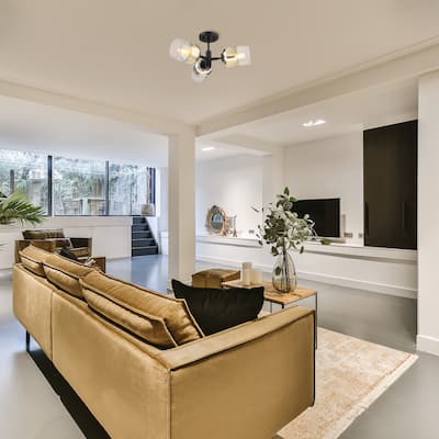 Gatsby 20.5 in. 3-Light Matte Black Mid-Century Modern Semi Flush Mount with Gold Ombre Shades for Bedrooms - 9.25