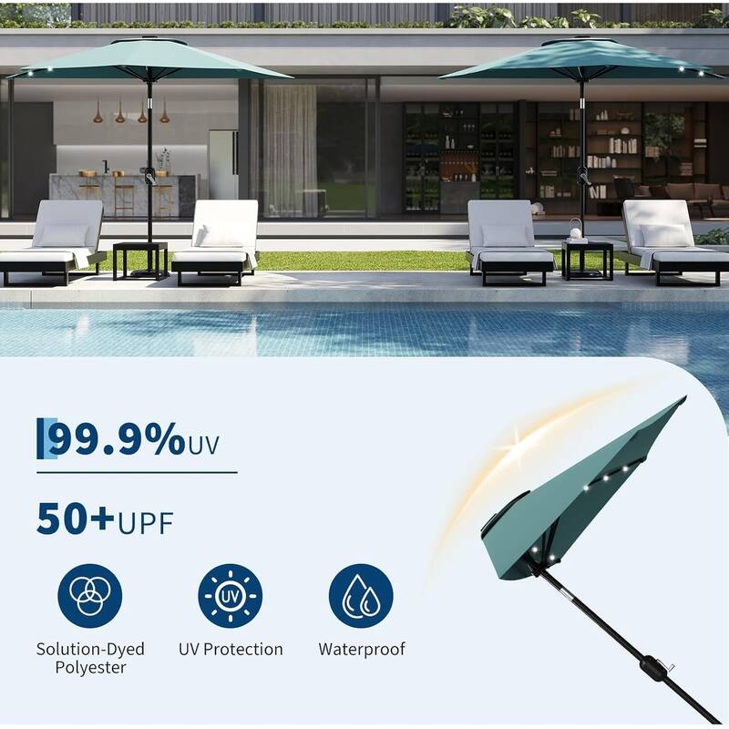 9FT Half Patio Umbrella with Smooth Crank Lift, Shade Canopy for Patio, Backyard, Garden with LED Lights (No Base)