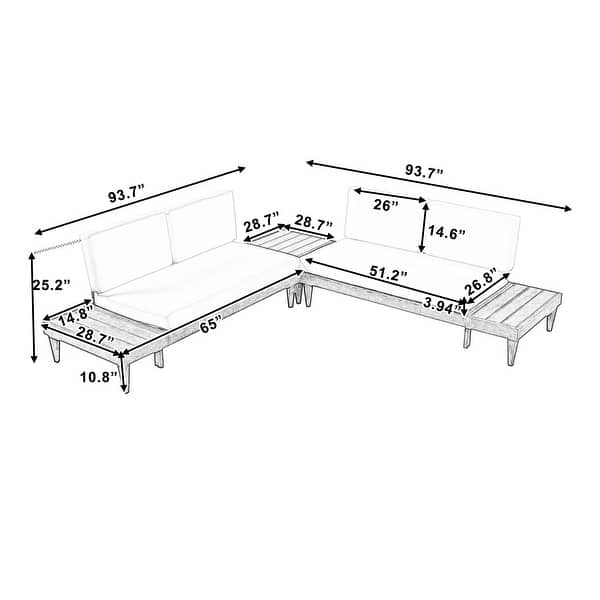 3PCS Outdoor Solid Wood Sectional Sofa Set with Side Table & Cushions