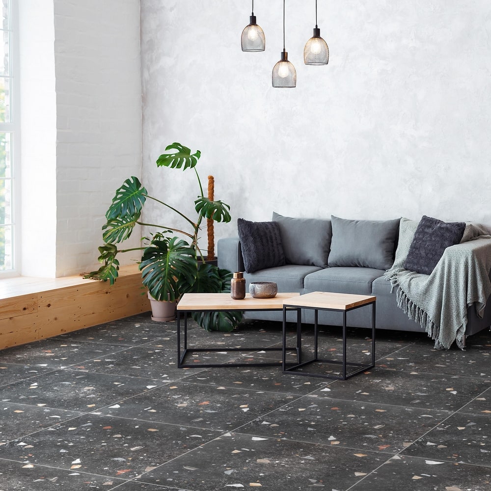 Merola Tile Sonar Black 25-5/8" x 25-5/8" Porcelain Floor and Wall Tile