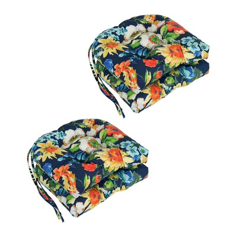 16-inch Rounded Back Tufted Indoor/ Outdoor Chair Cushions (Set of 4) - 16" - Alfinia Fresco Caspian