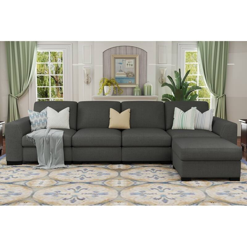 130" L-Shaped Modular Sectional Sofa with Movable Storage Ottoman