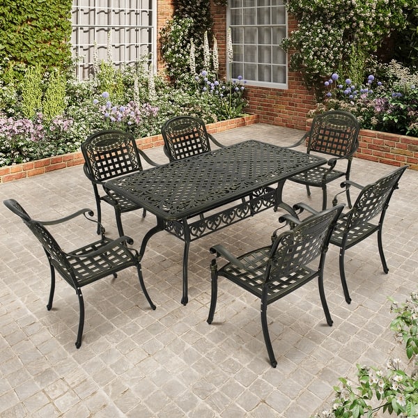 slide 2 of 7, Clihome 7 Piece Outdoor Cast Aluminum Patio Dining Set in Bronze