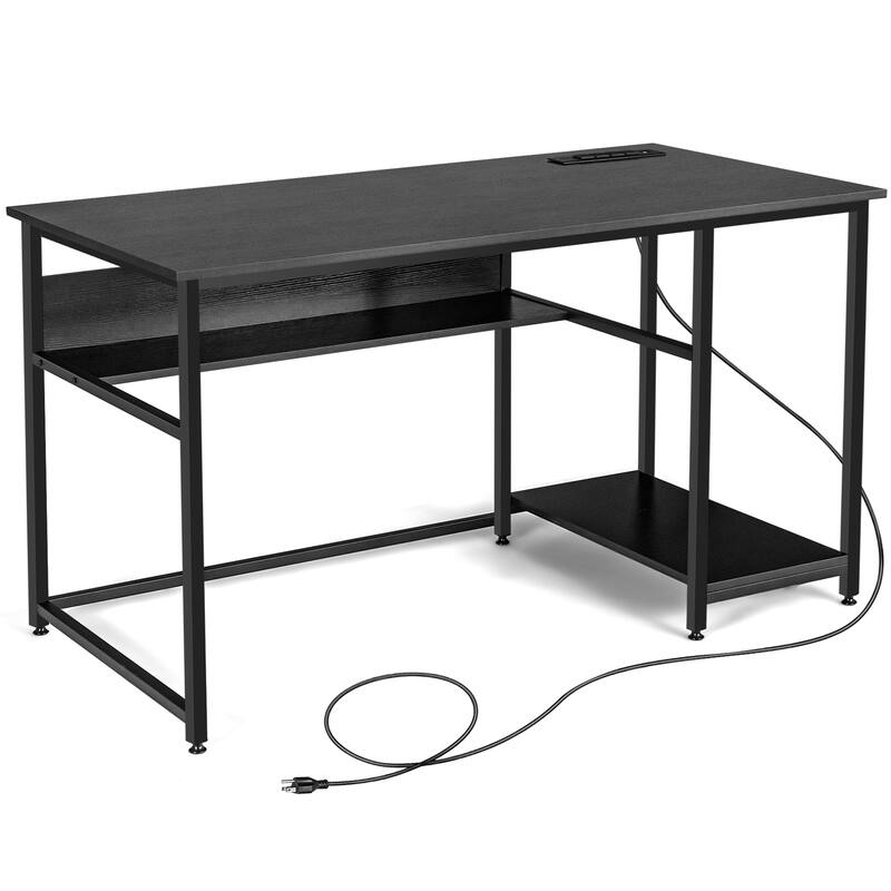 55'' Computer Desk Home Office PC Workstation w/ Power Outlets - Black