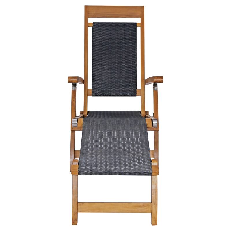 Chic Teak Narmada Teak Wood and Woven Steamer Chair, Black