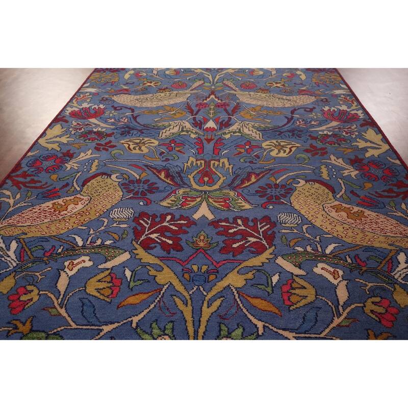 Animals Design Blue Ziegler Oriental Area Rug Handmade Wool Carpet - 8'0"x 15'8"