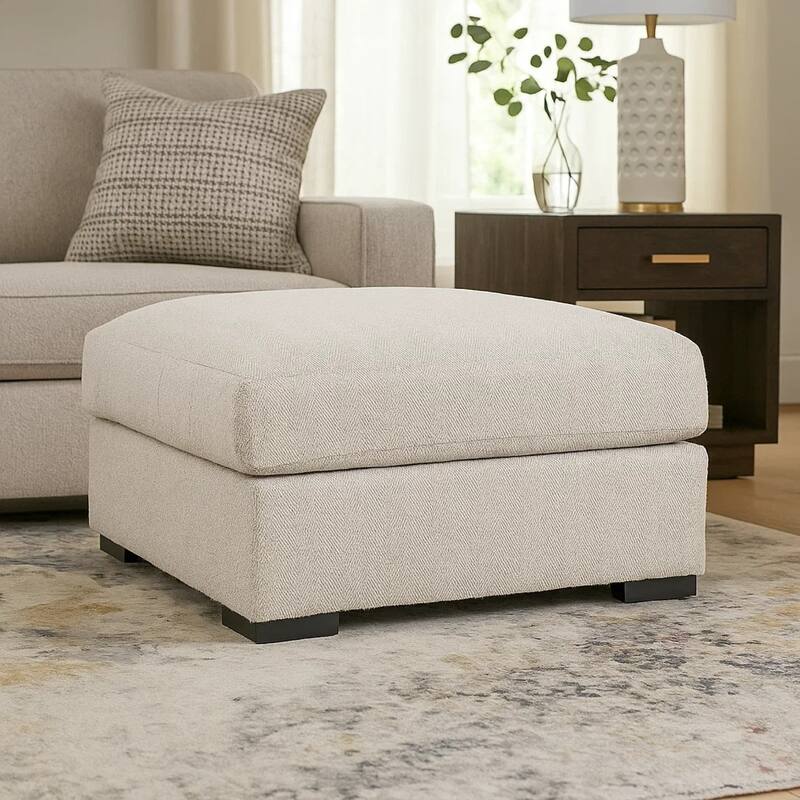 Balli Accent Ottoman Footrest, 42 Inch Square, Warm Beige Polyester