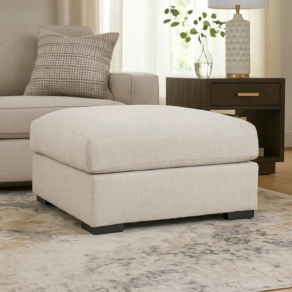 Balli Accent Ottoman Footrest, 42 Inch Square, Warm Beige Polyester