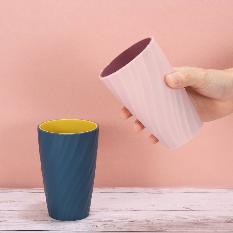 2Pcs Striped Drinking Cups Unbreakable Bathroom Cup Toothbrush Holder