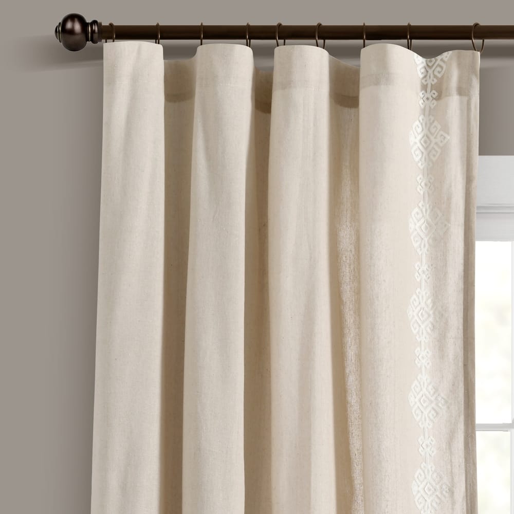 Lush Decor Luxury Modern Geo Linen Like Embroidery Border Window Curtain Panel