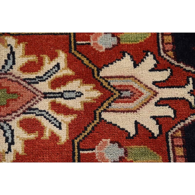Blues & Orange Heriz Serapi Indian Area Rug Hand-Knotted Wool Carpet - 8'11"x 11'10"