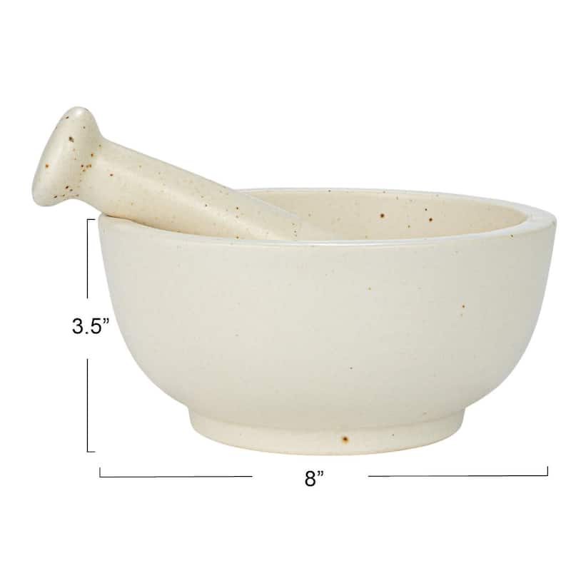 Stoneware Mortar and Pestle Set, Set of 2 - 8.0"L x 8.0"W x 3.5"H