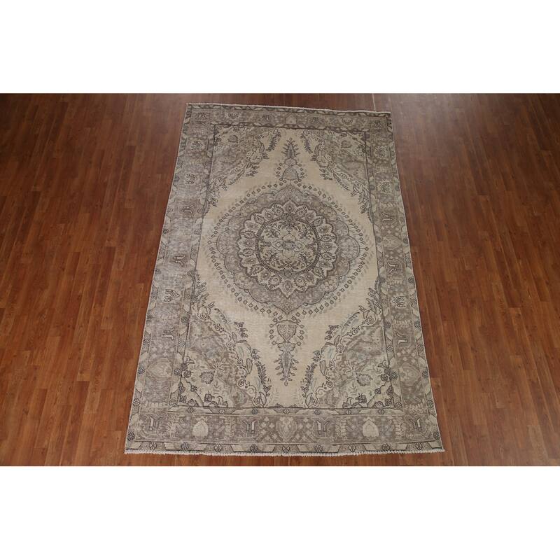 Distressed Tabriz Persian Vintage Rug Handmade Living Room Wool Carpet - 6'2" x 9'7"