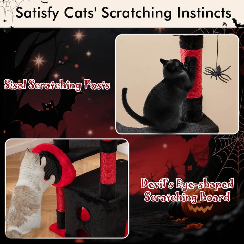 Costway 52" Gothic Cat Tree with Plush Perch & Condo Hammock& Hanging - as pic shows - See Details