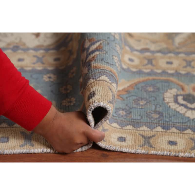 Light Blue Tabriz Persian Vintage Area Rug Hand-Knotted Wool Carpet - 9'7"x 12'6"