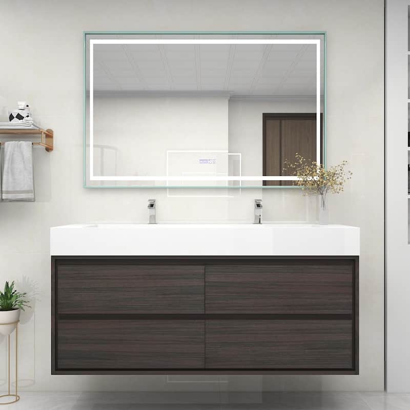 Victoria 60" Wall Mounted Modern Vanity with Double Acrylic Sink