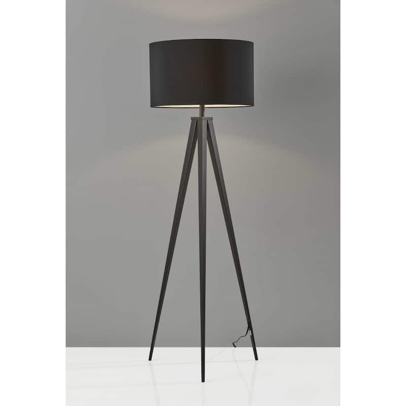 62-Inch Tall Modern Black Tripod Floor Lamp with Fabric Drum Shade and Metal Stand for Living Room - 61.5”H x 21”W x 21”D