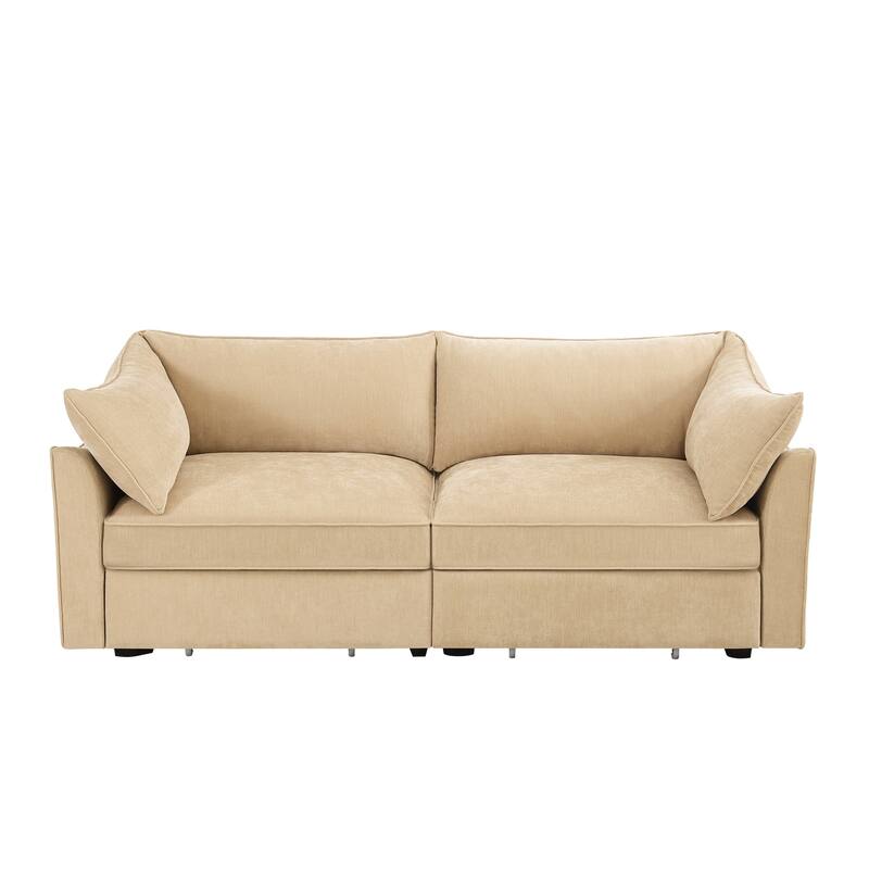 GDFStudio - Chenille 2-Seater 78.7" Sofa with Pull-Out Storage and Crescent Arms