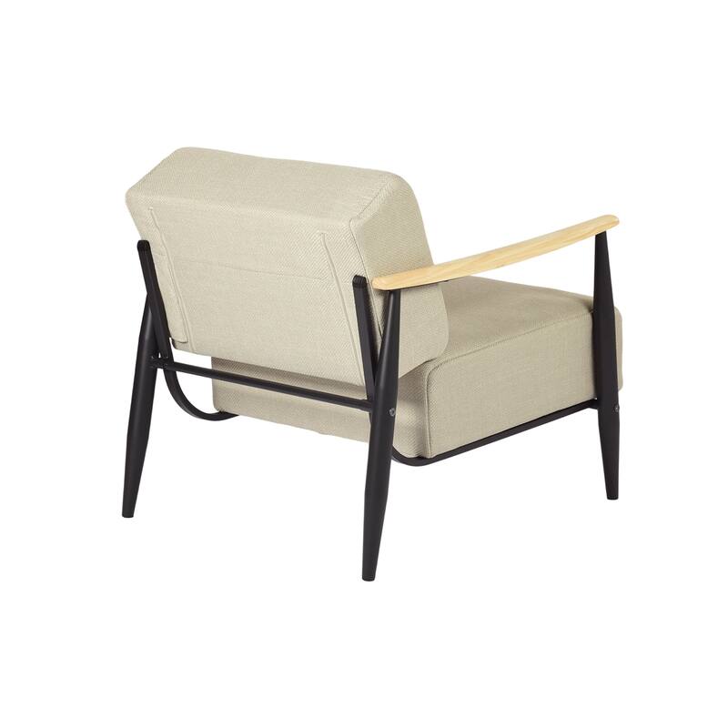 HomeRoots 28" Beige Black and Natural Upholstered Cushion and Solid Wood Arm Chair - 28.15 in. x 30.31 in. x 32.28 in.