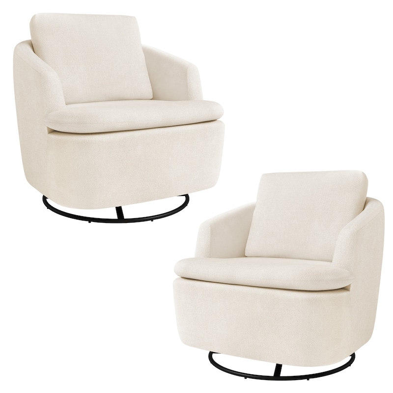 360°Swivel Accent Chair, Swivel Barrel Chair, Modern Chenille Round Accent Chairs With Armrests And Rotating Base