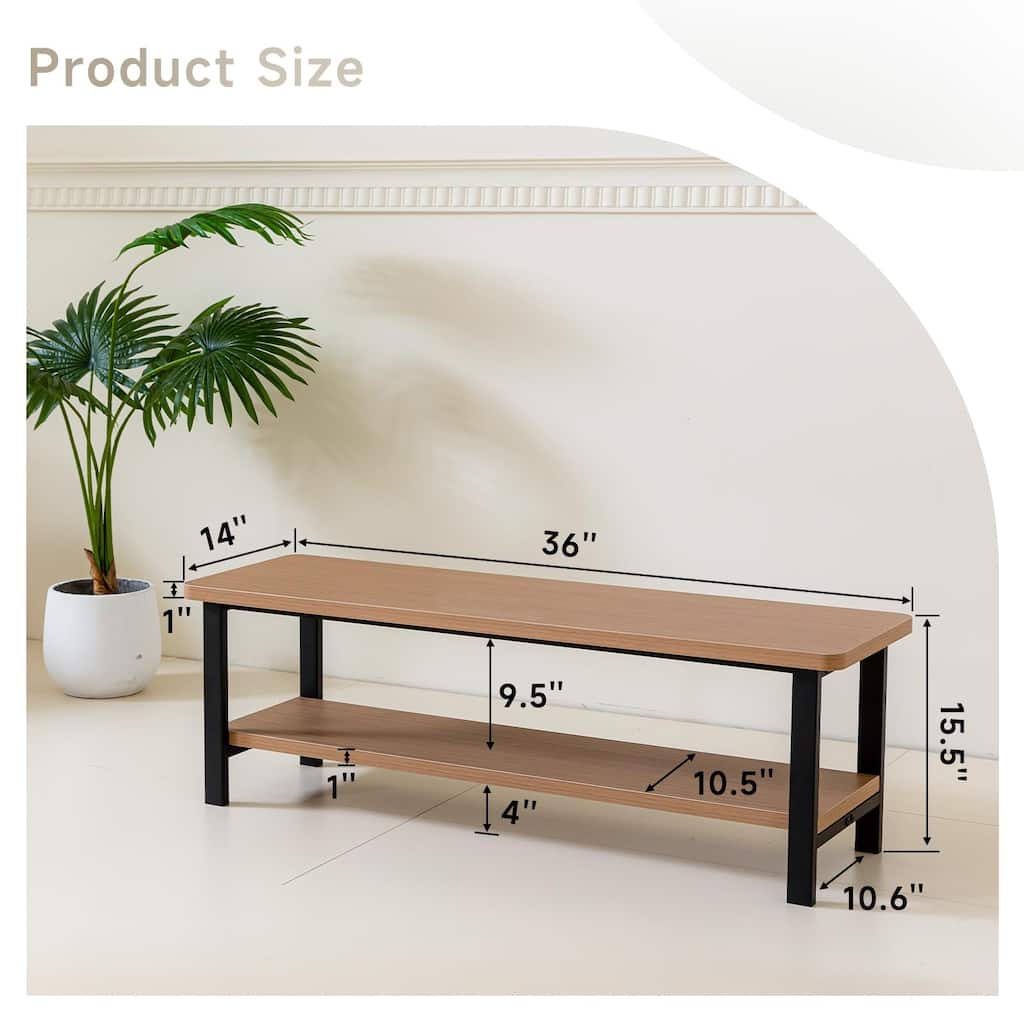 Entryway Shoe Bench, Wood Shoe Rack Bench, Rustic Wooden Shoe Storage Bench for Living Dining Room Entry Way, 36 Inches Long