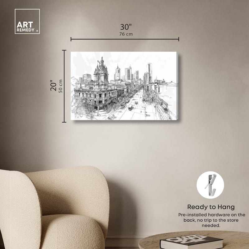 Collins Street Sketch Canvas by Art Remedy, Gallery Wrapped