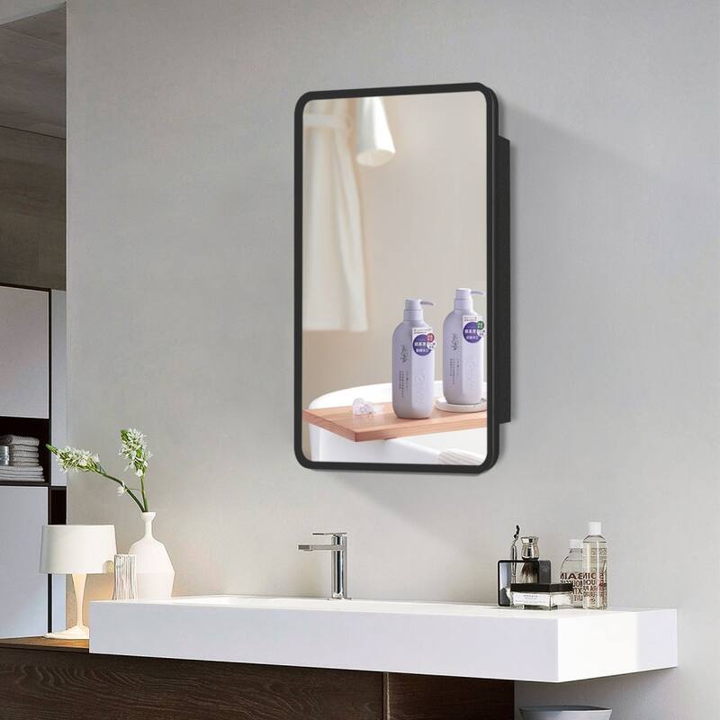 24 in. W x 30 in. H Rectangular Modern Metal Framed Wall Mount or Recessed Bathroom Medicine Cabinet with Mirror - Black